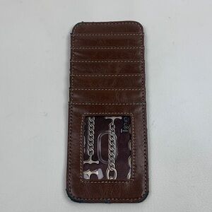 Tignanello Brown Leather Card Holder with Chain Design Slip Pockets